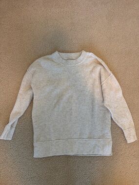 Aerie Womens Oversized Ribbed Crew Neck Sweater Heathered Oatmeal Gray X Small